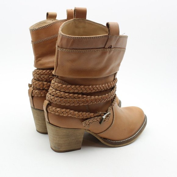 Dingo Caramel Brown Leather Slouchy Western Ankle Boots - Picture 8 of 11